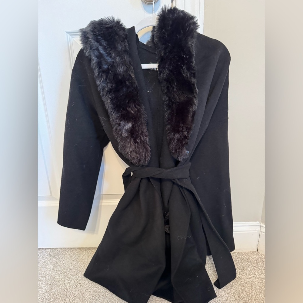 COPY - COPY - Zara Black Faux Fur Coat XS